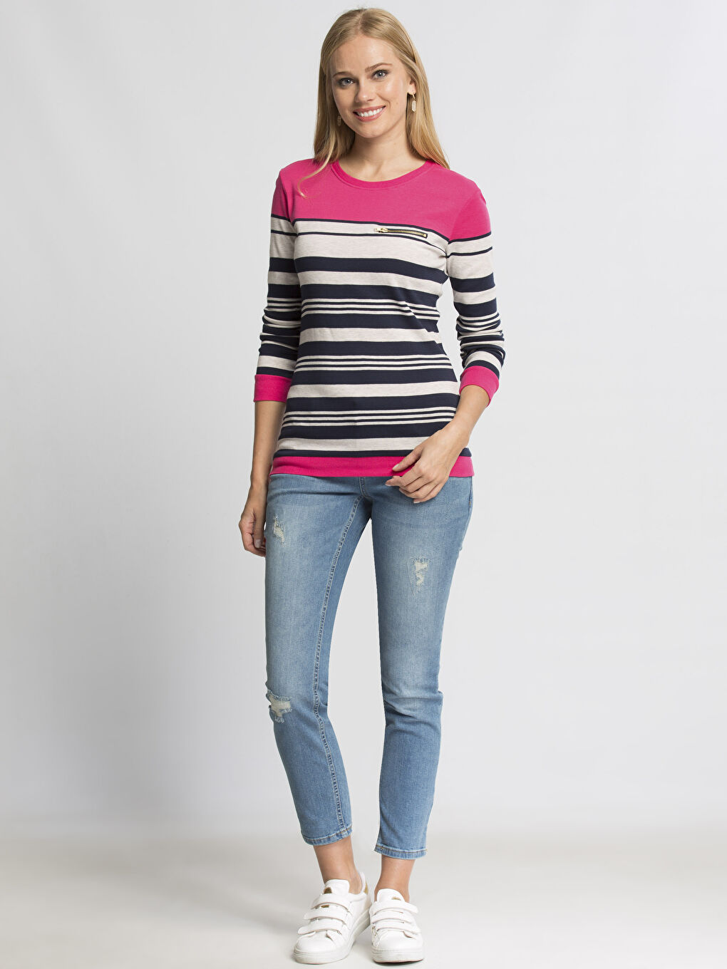 Pembe Çizgili Tişört-2