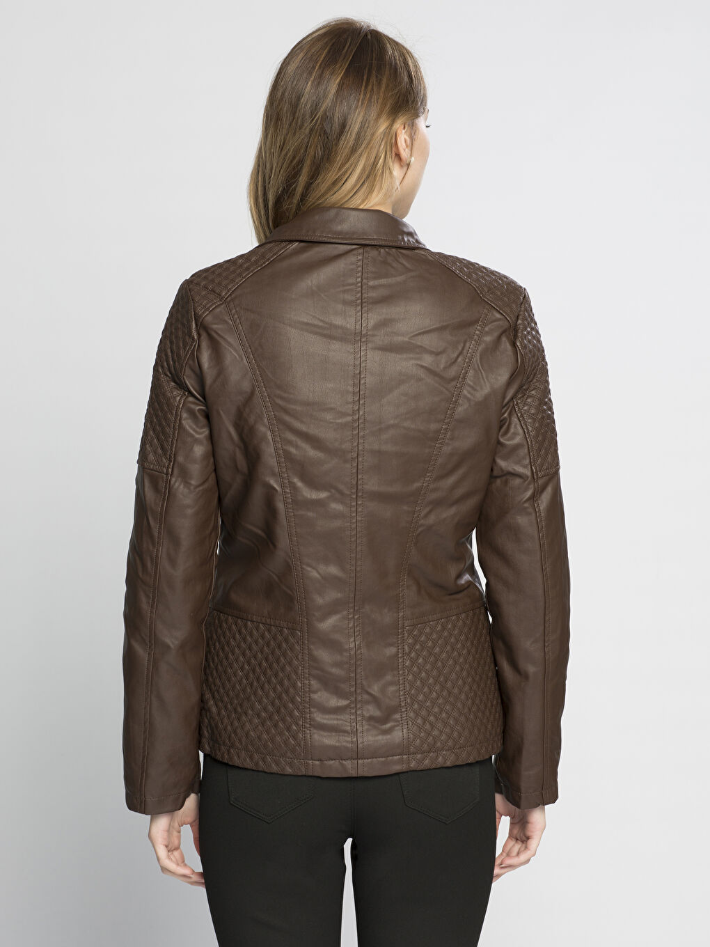 Kahverengi Koyu Kahve Deri Görünümlü Mont-3