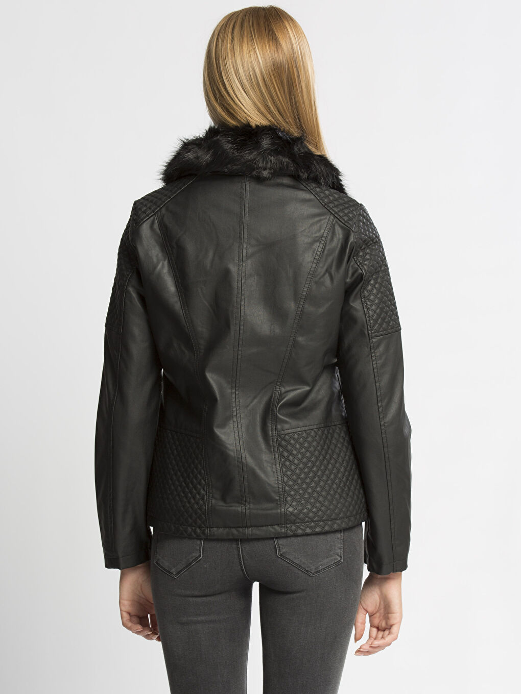 Yeni Siyah Deri Görünümlü Mont-2