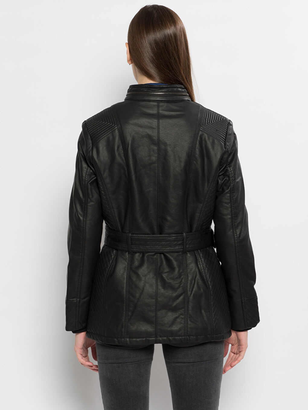 Yeni Siyah Deri Görünümlü Mont-2