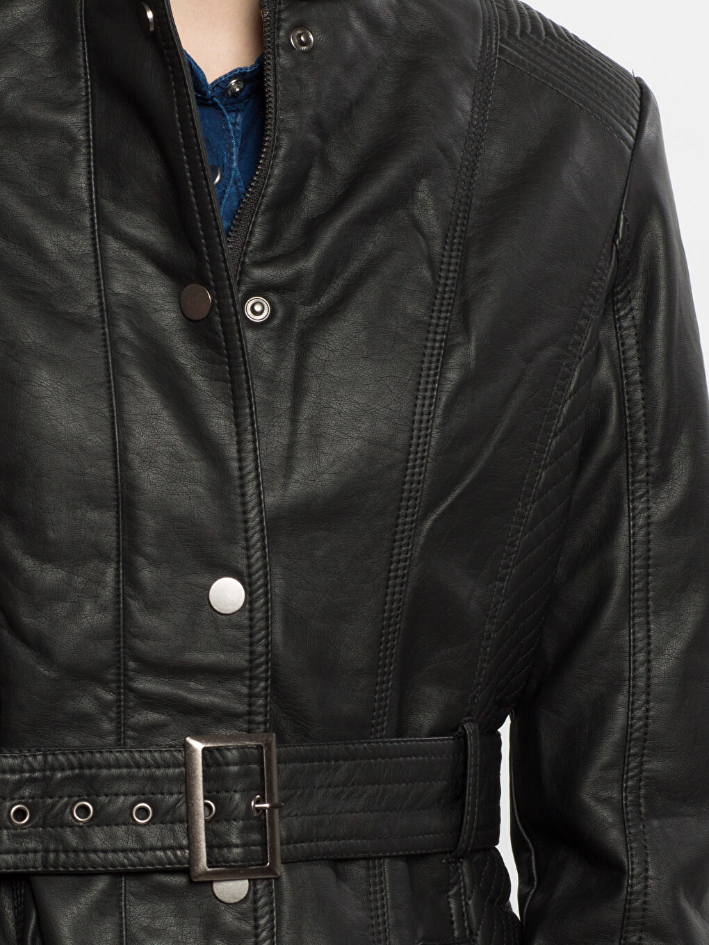 Yeni Siyah Deri Görünümlü Mont-4