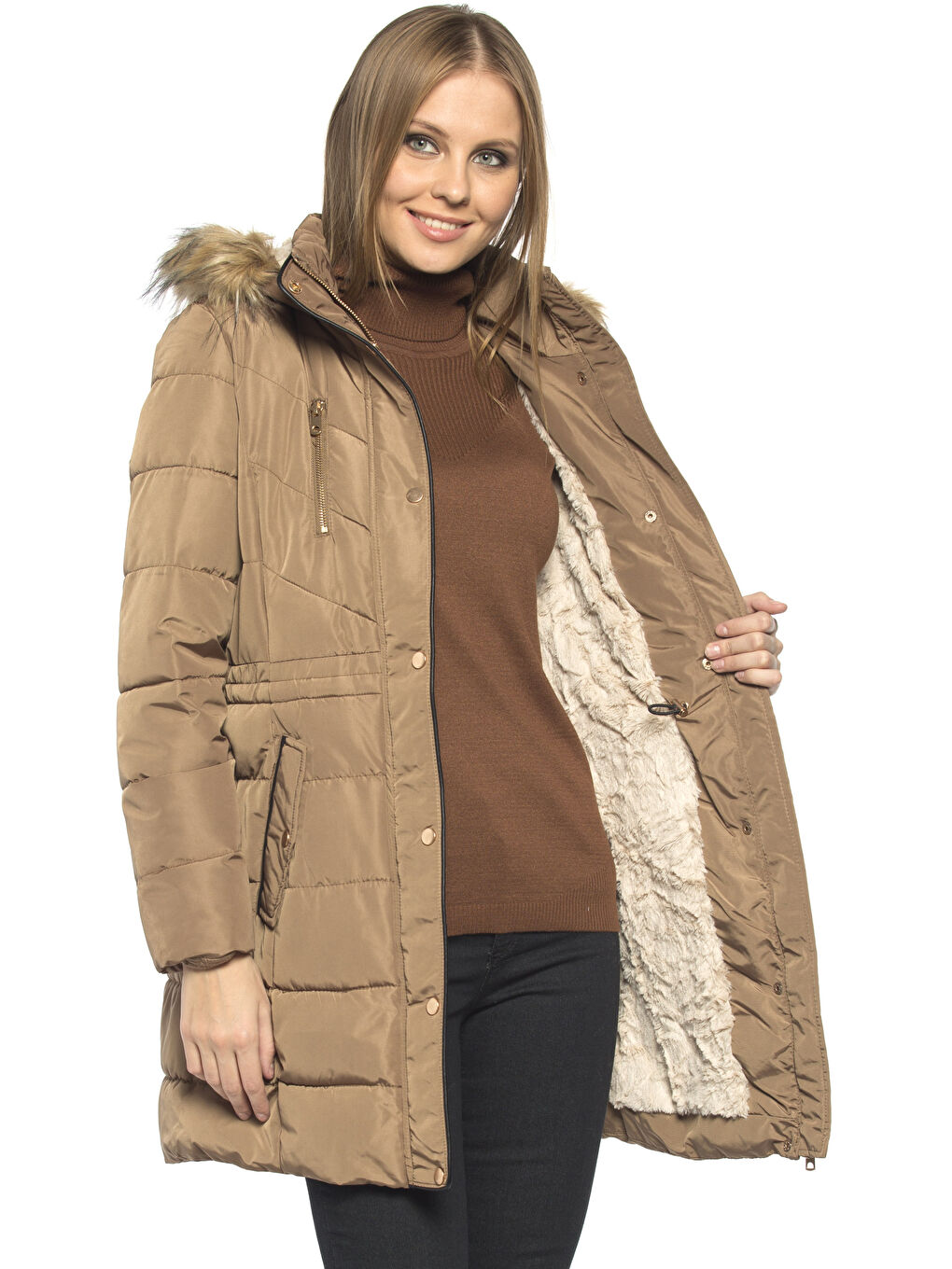 Kahverengi Sütlü Kahve Şişme Mont-1