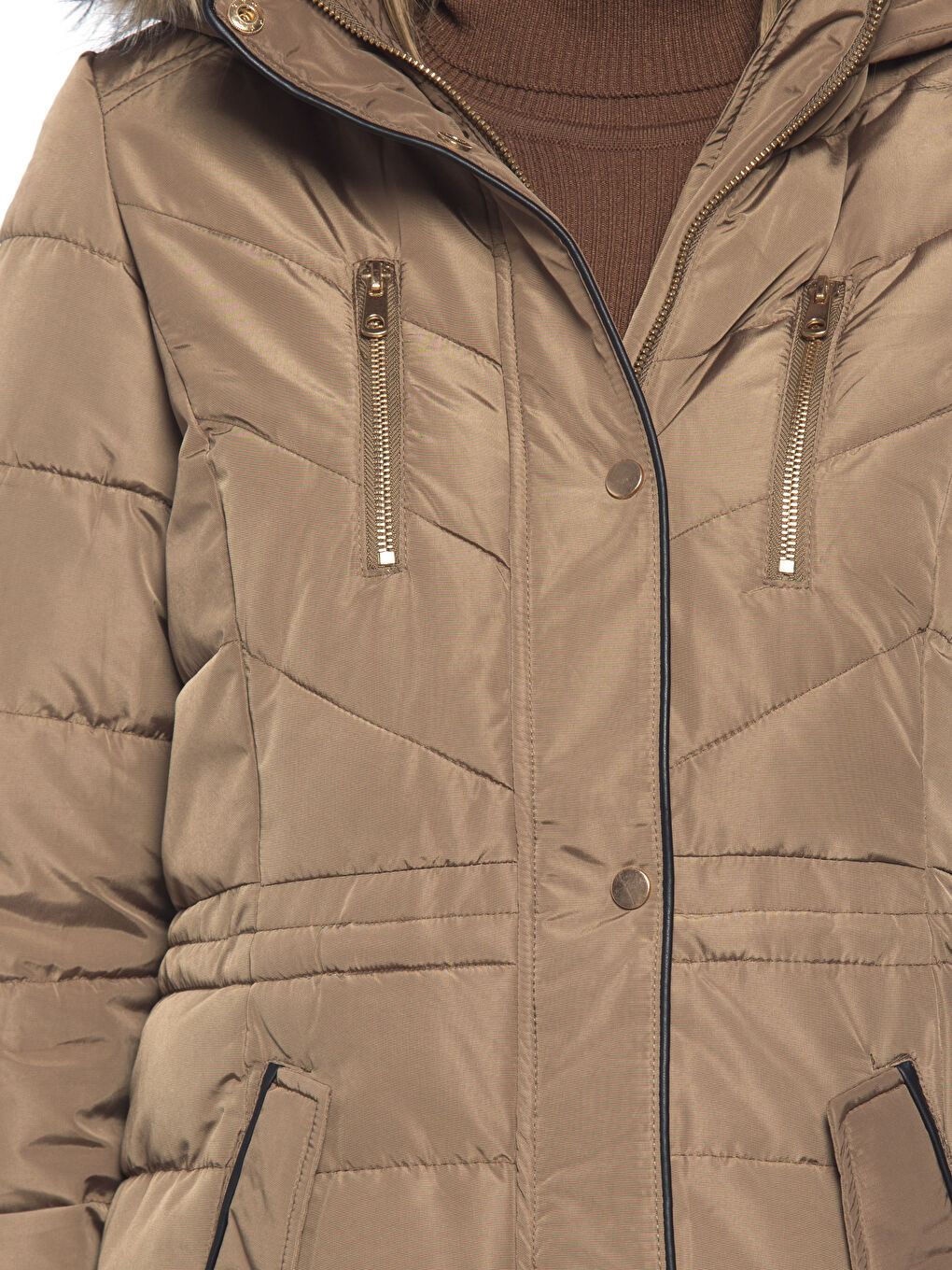 Kahverengi Sütlü Kahve Şişme Mont-4