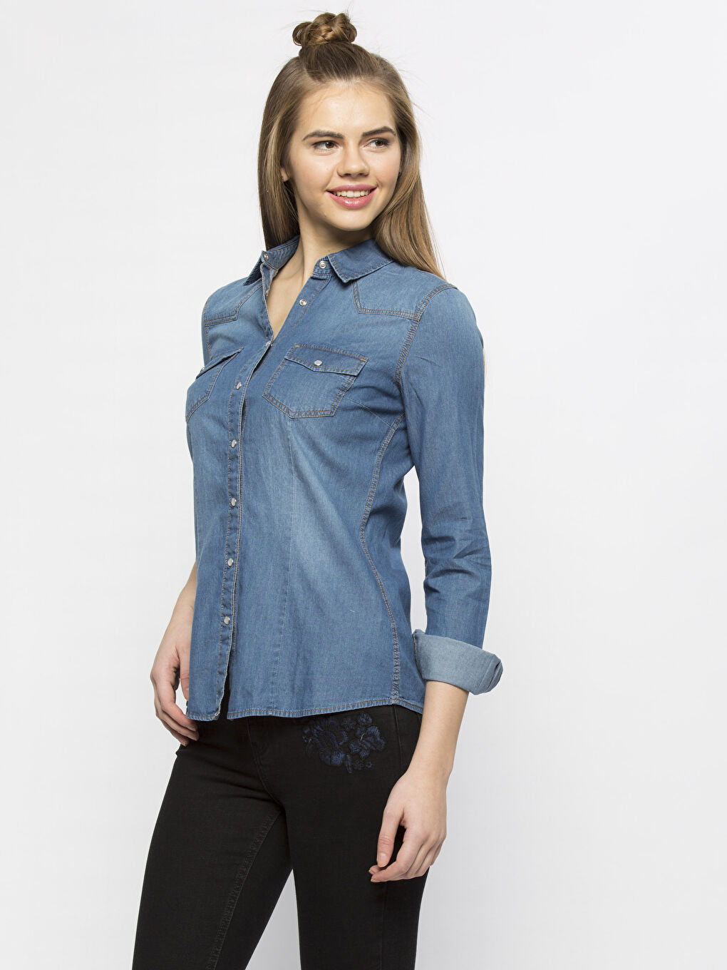 Orta İndigo Rodeo Jean Gömlek