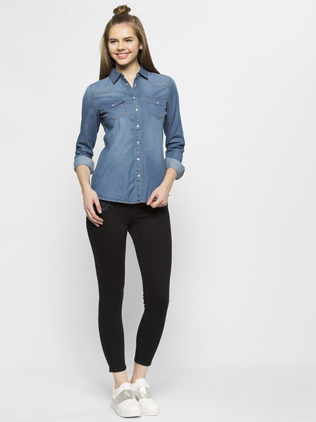 Orta İndigo Rodeo Jean Gömlek-2