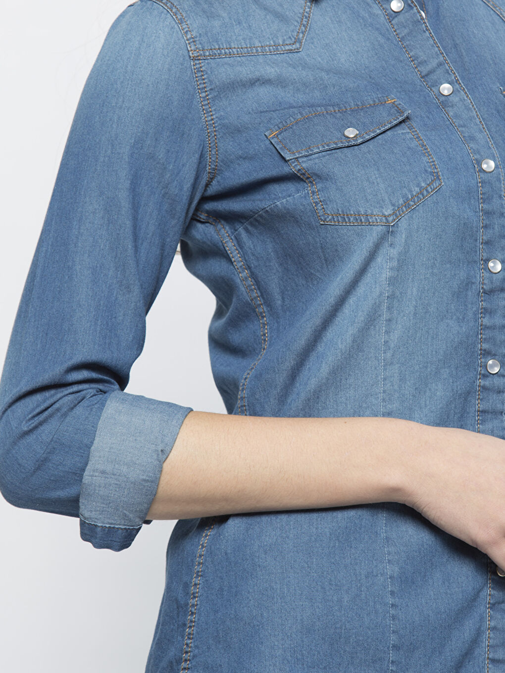 Orta İndigo Rodeo Jean Gömlek-3