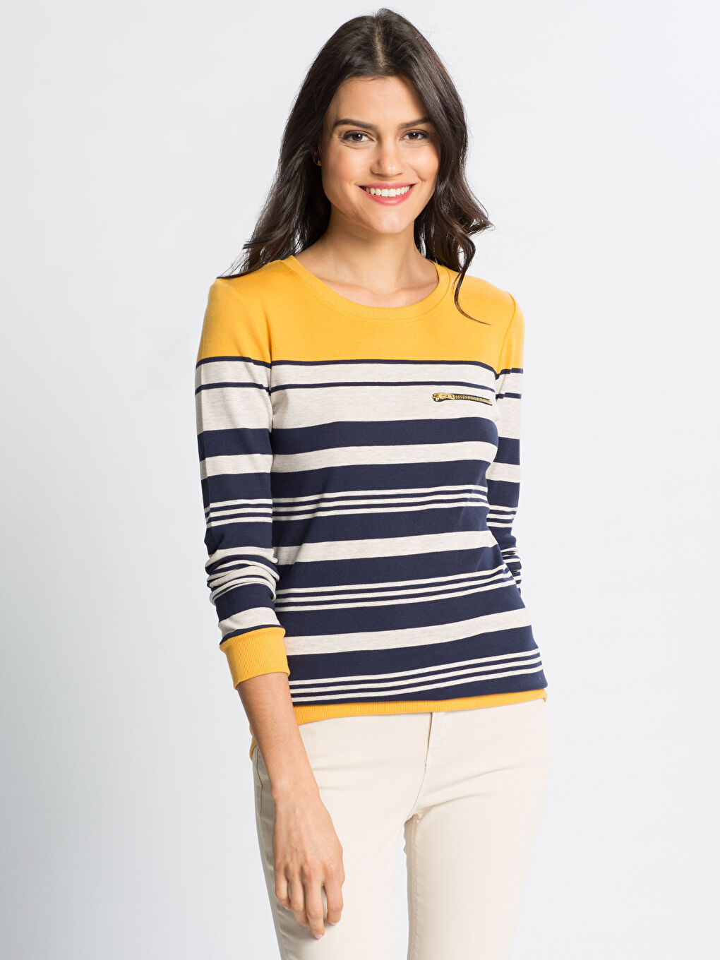 Yeşil Hardal Çizgili Tişört