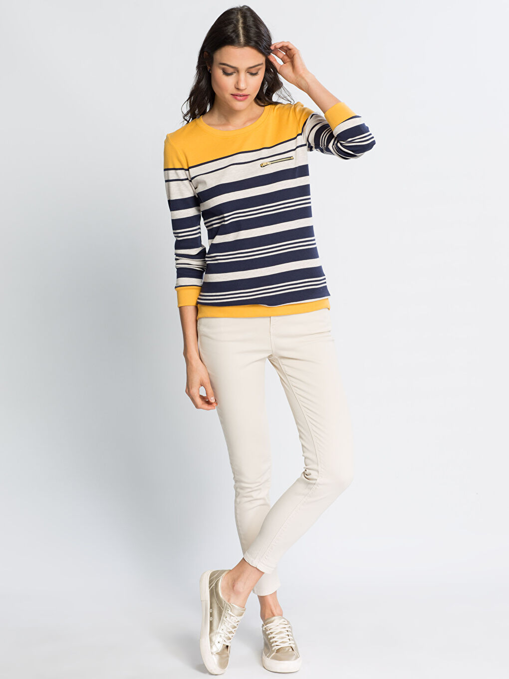 Yeşil Hardal Çizgili Tişört-2