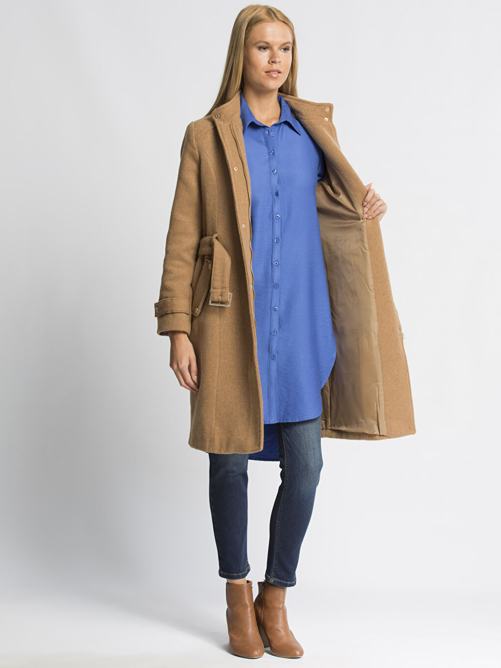 Ekru Karamel Kaşe Kaban-1