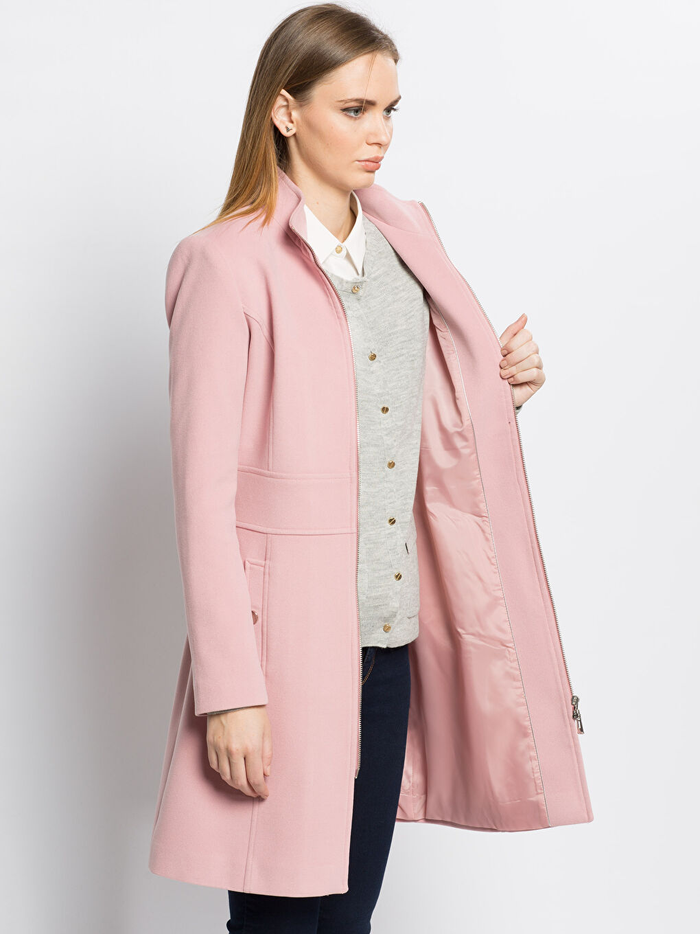 معطف من الصوف المخلوط وردى نساء-1