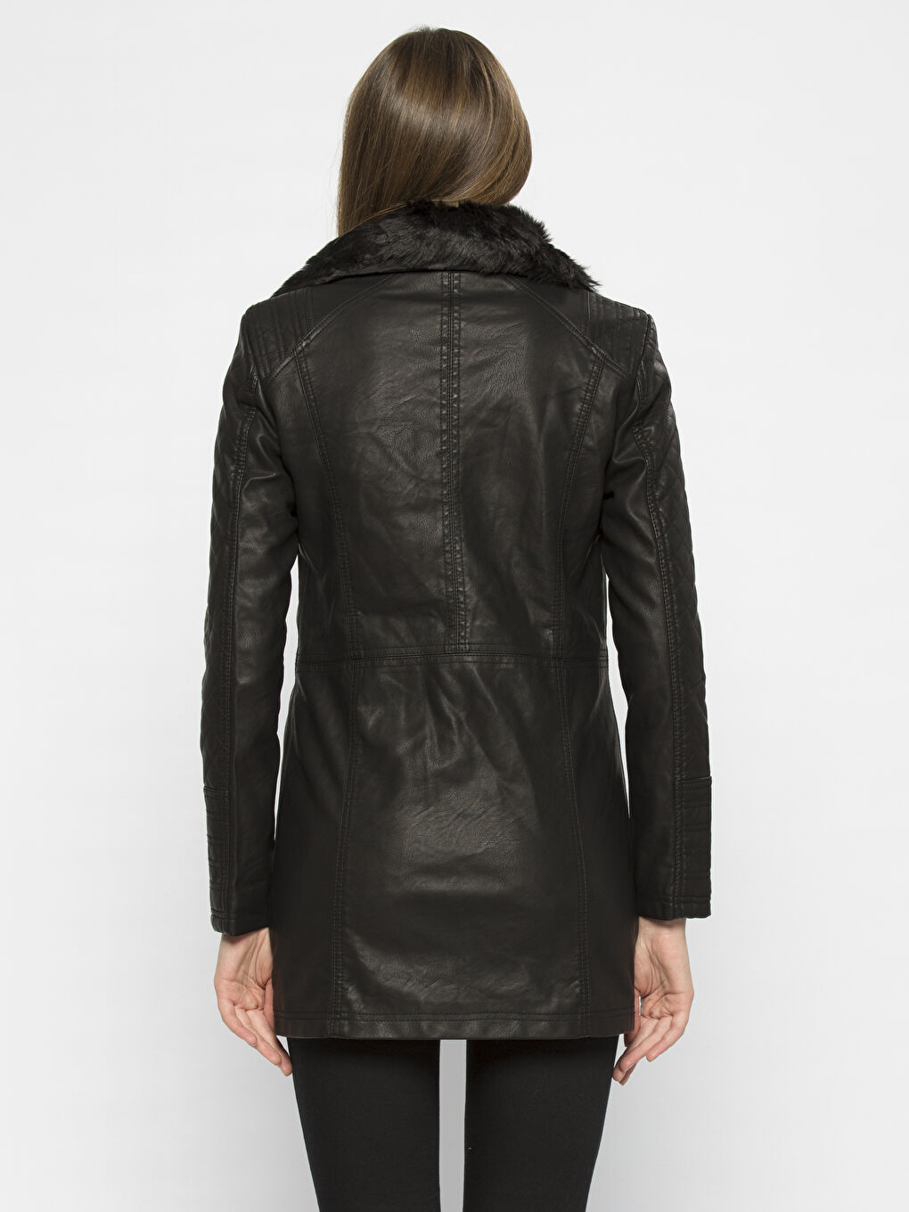 Siyah Deri Görünümlü Mont-1