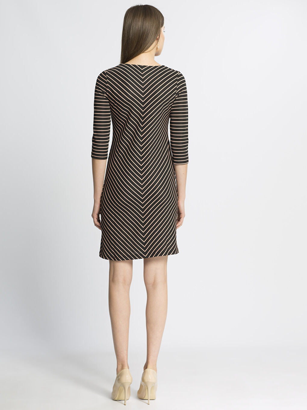 Kahverengi Kahve Baskılı Elbise-1