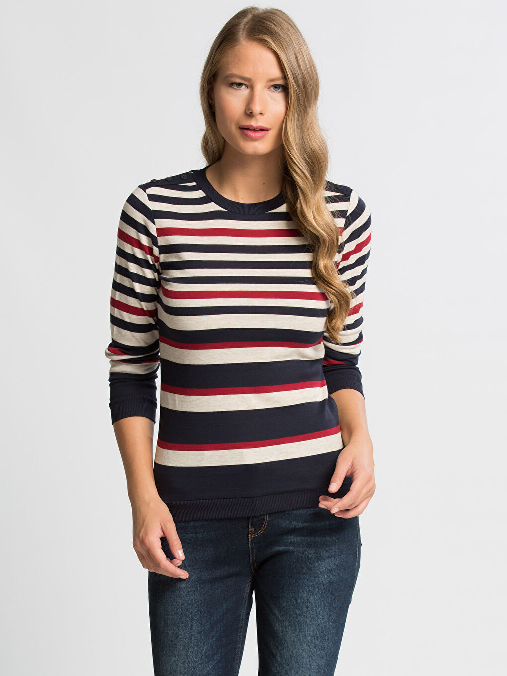 Beyaz-Açık Gri-Koyu Mavi Tişört