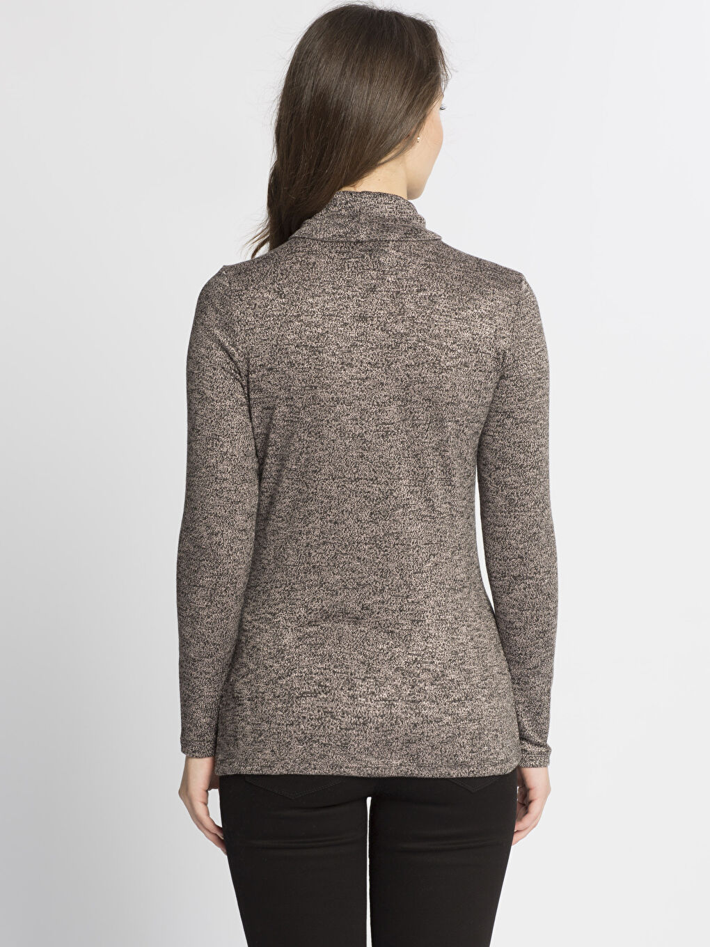 Sarı Dik Yaka Düz Uzun Kollu Kadın Tişört-1