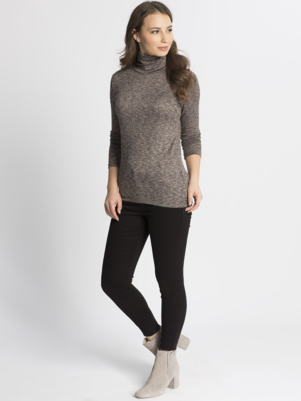 Sarı Dik Yaka Düz Uzun Kollu Kadın Tişört-2