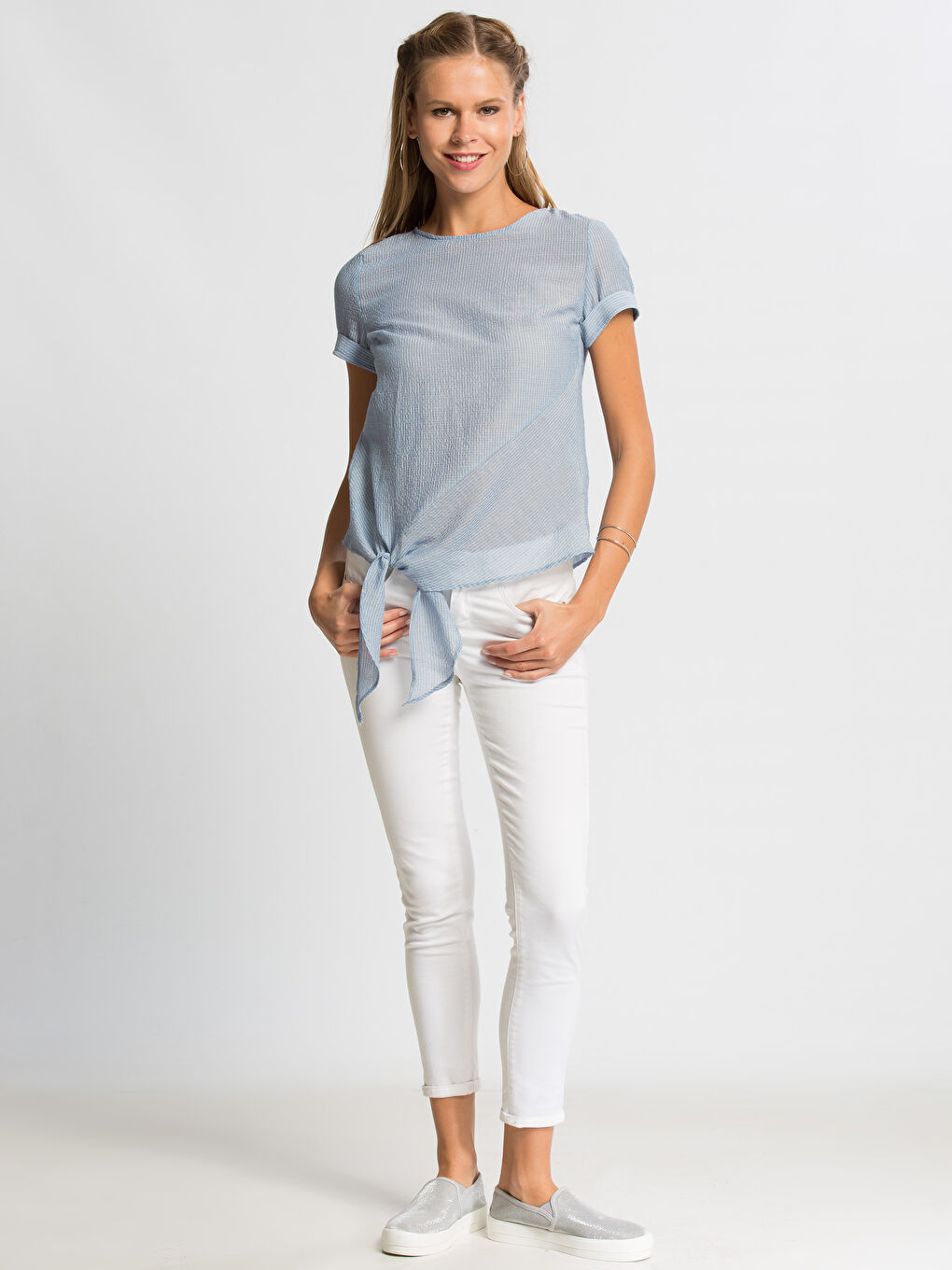 Beyaz-Açık Gri-Altın Bluz-2