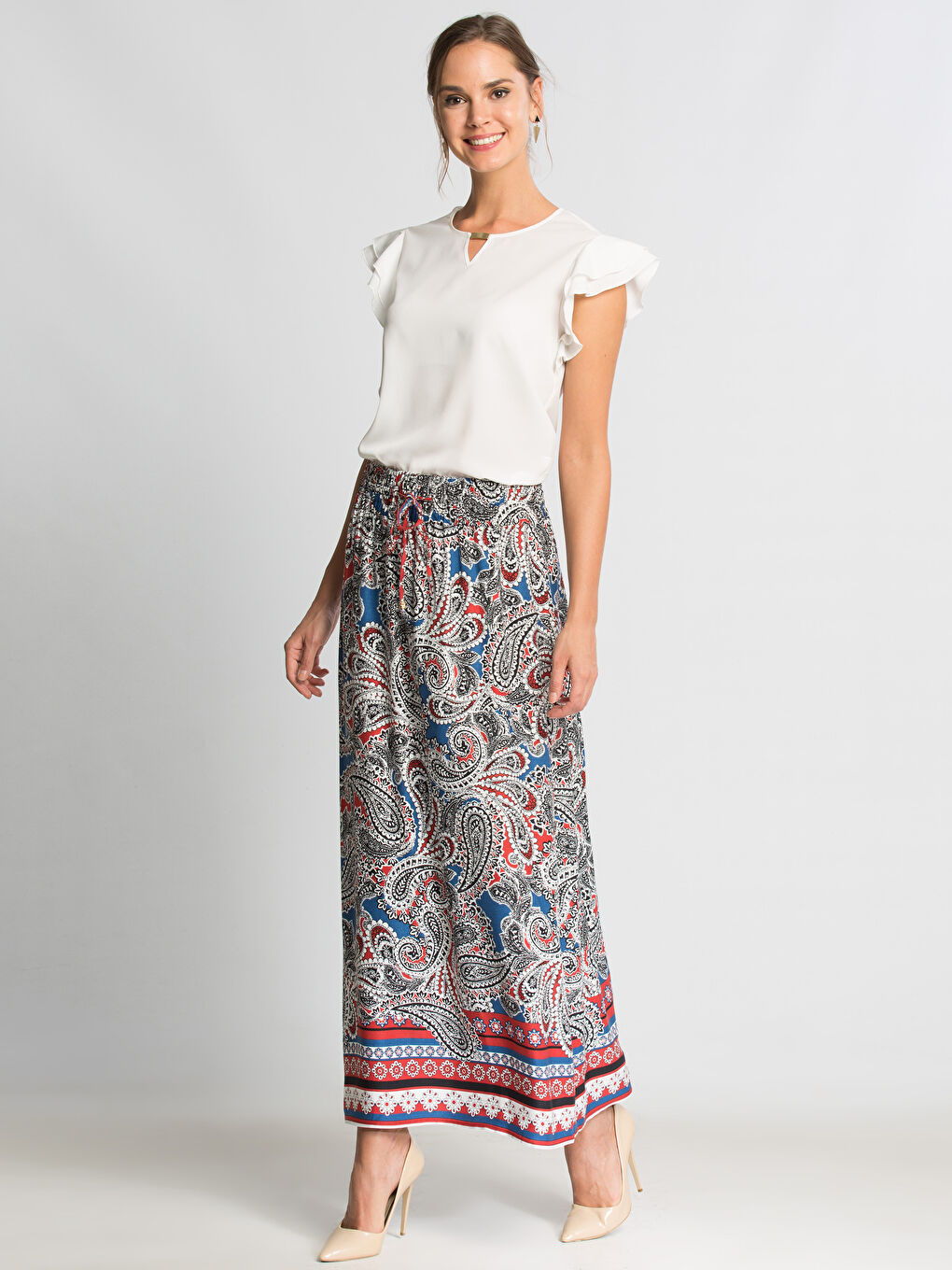 Lacivert Baskılı Etek-2