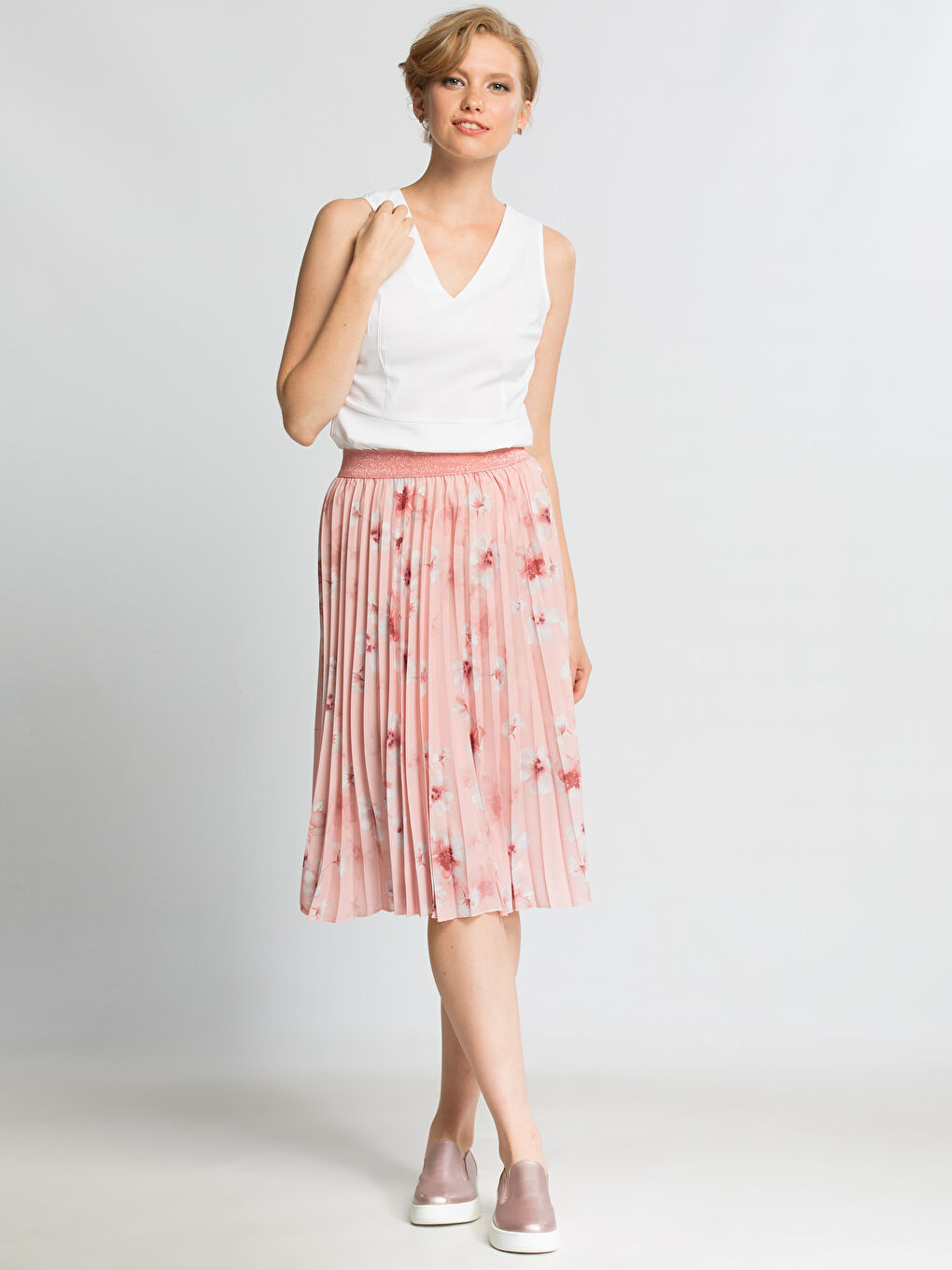 Pembe Baskılı Etek-2