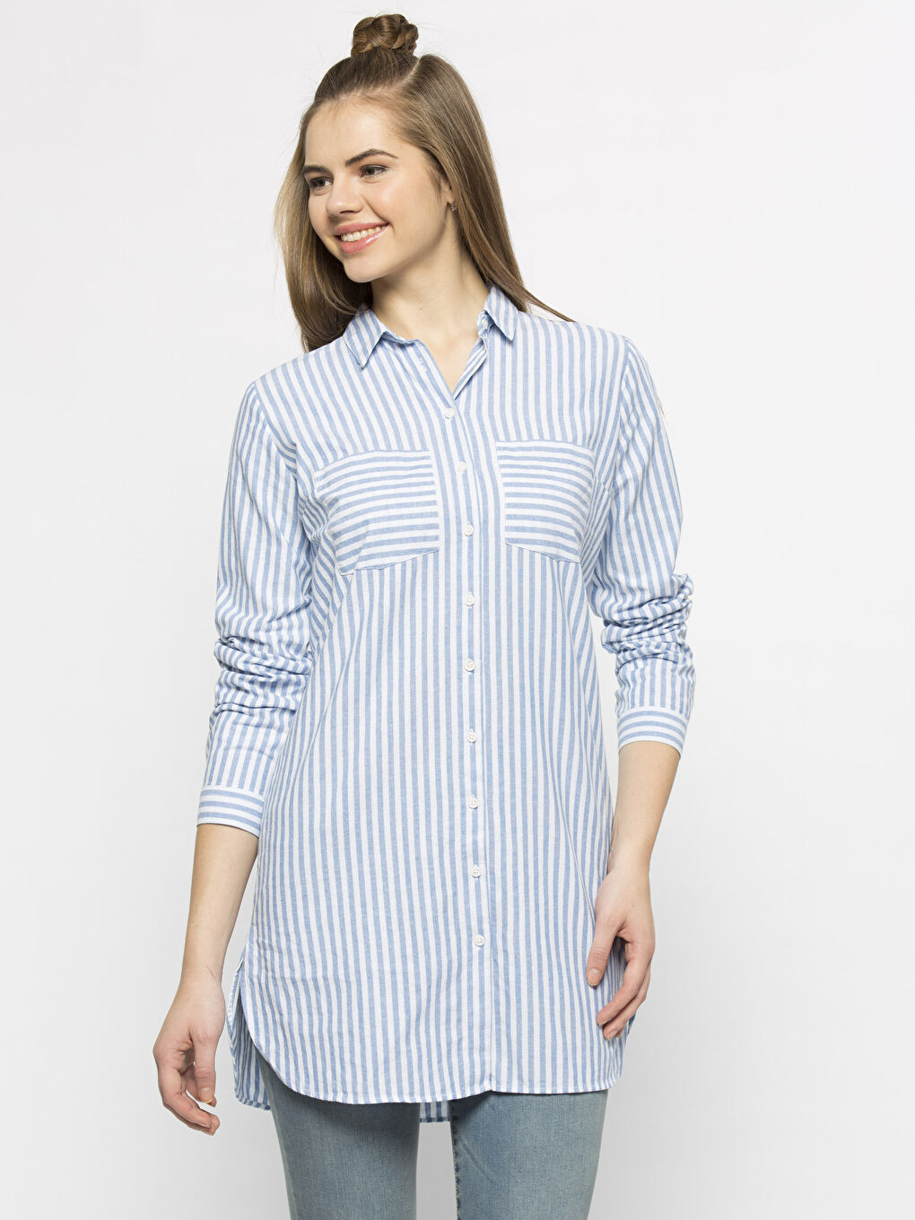 Beyaz-Açık Gri-Altın Tunik