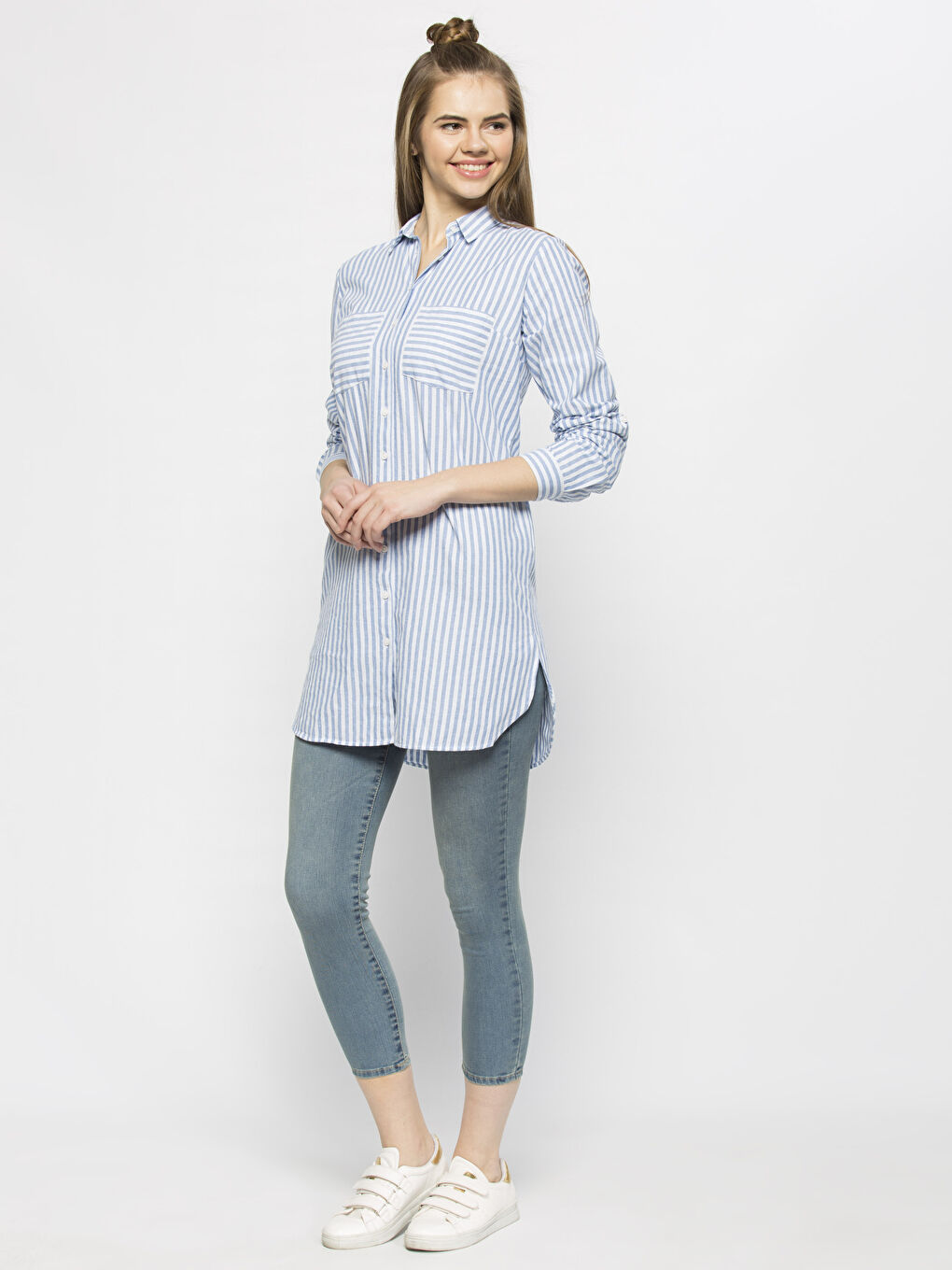 Beyaz-Açık Gri-Altın Tunik-2