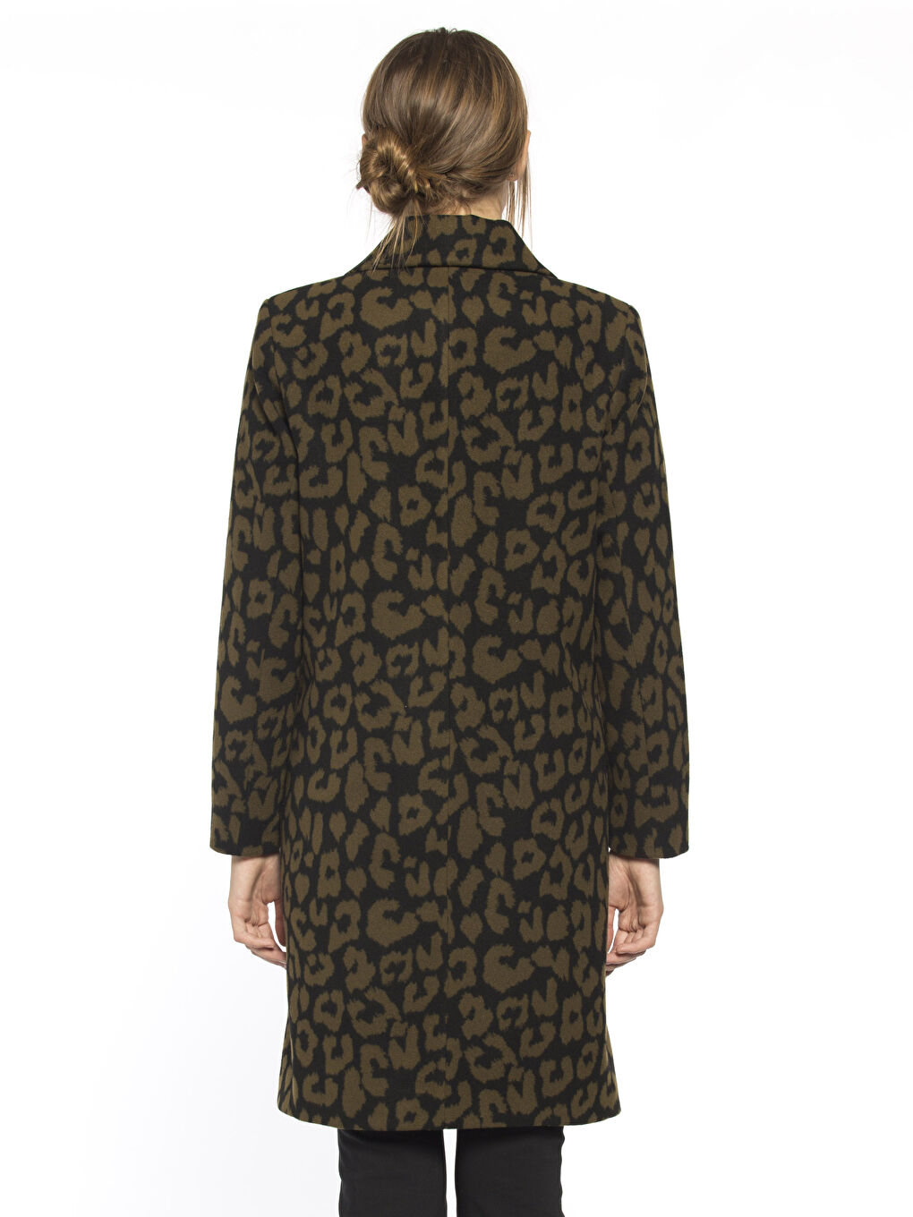 Bej Ceket Yaka Desenli Uzun Kollu Kadın Kaban-2