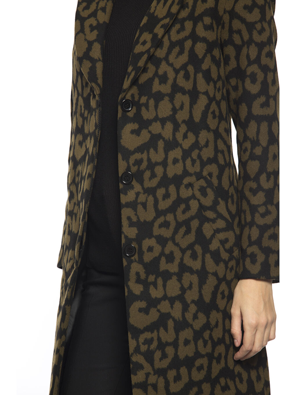 Bej Ceket Yaka Desenli Uzun Kollu Kadın Kaban-4