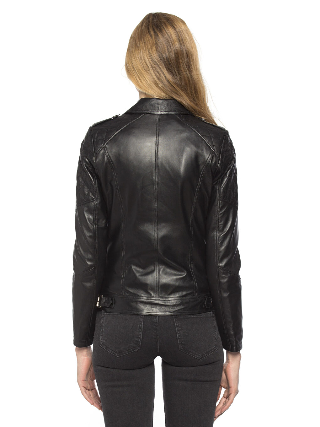 Siyah Deri Görünümlü Mont-2