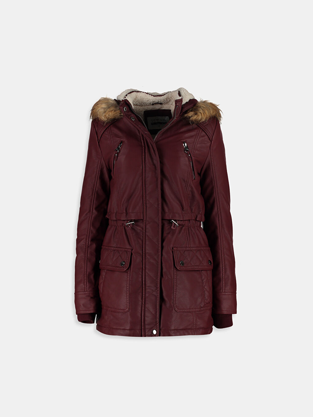 Bordo Deri Görünümlü Mont