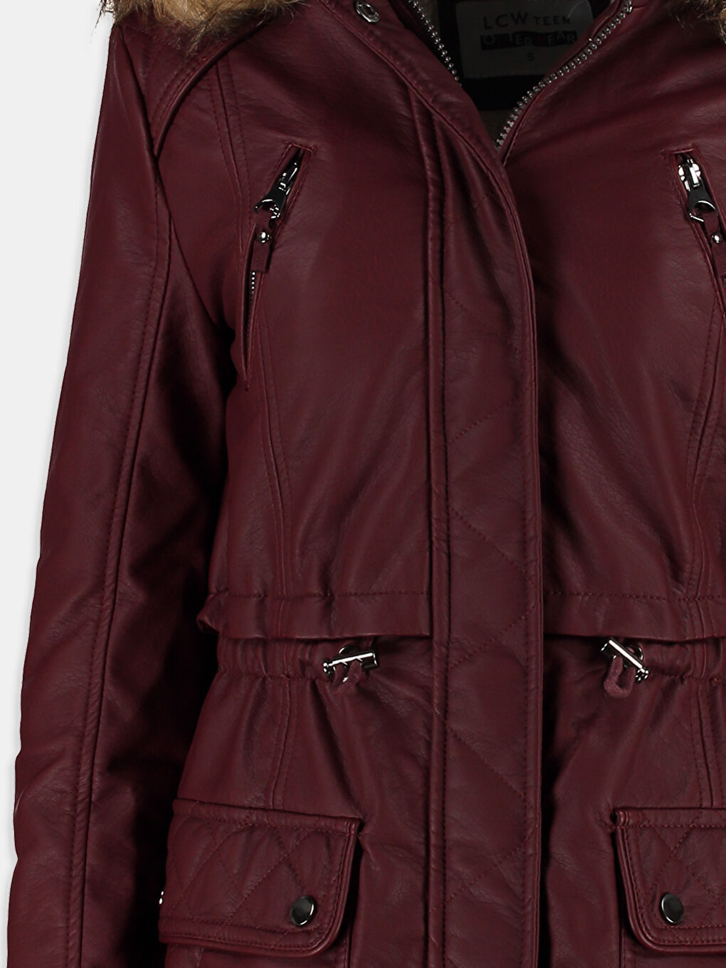 Bordo Deri Görünümlü Mont-3