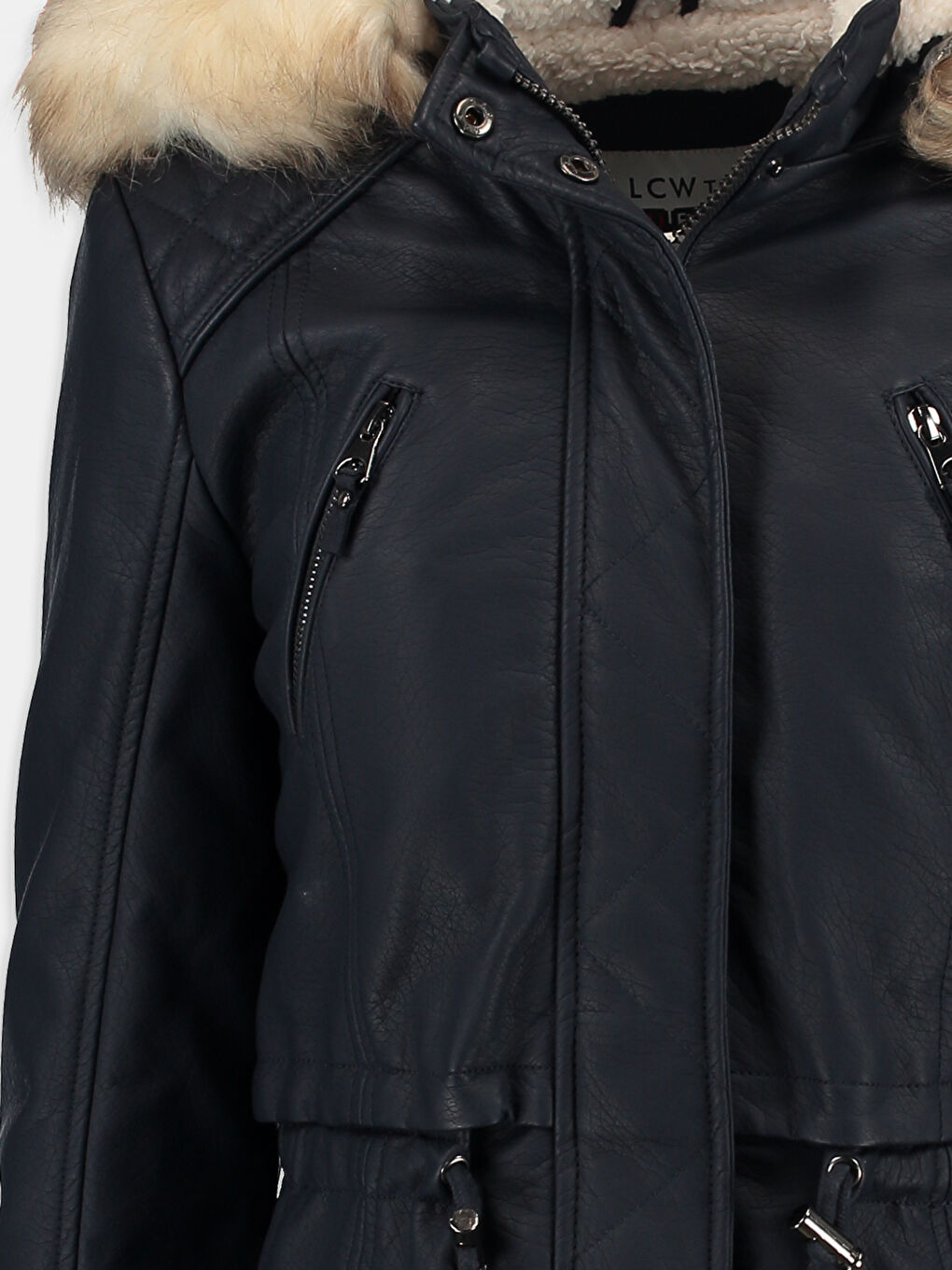 Lacivert Deri Görünümlü Mont-3