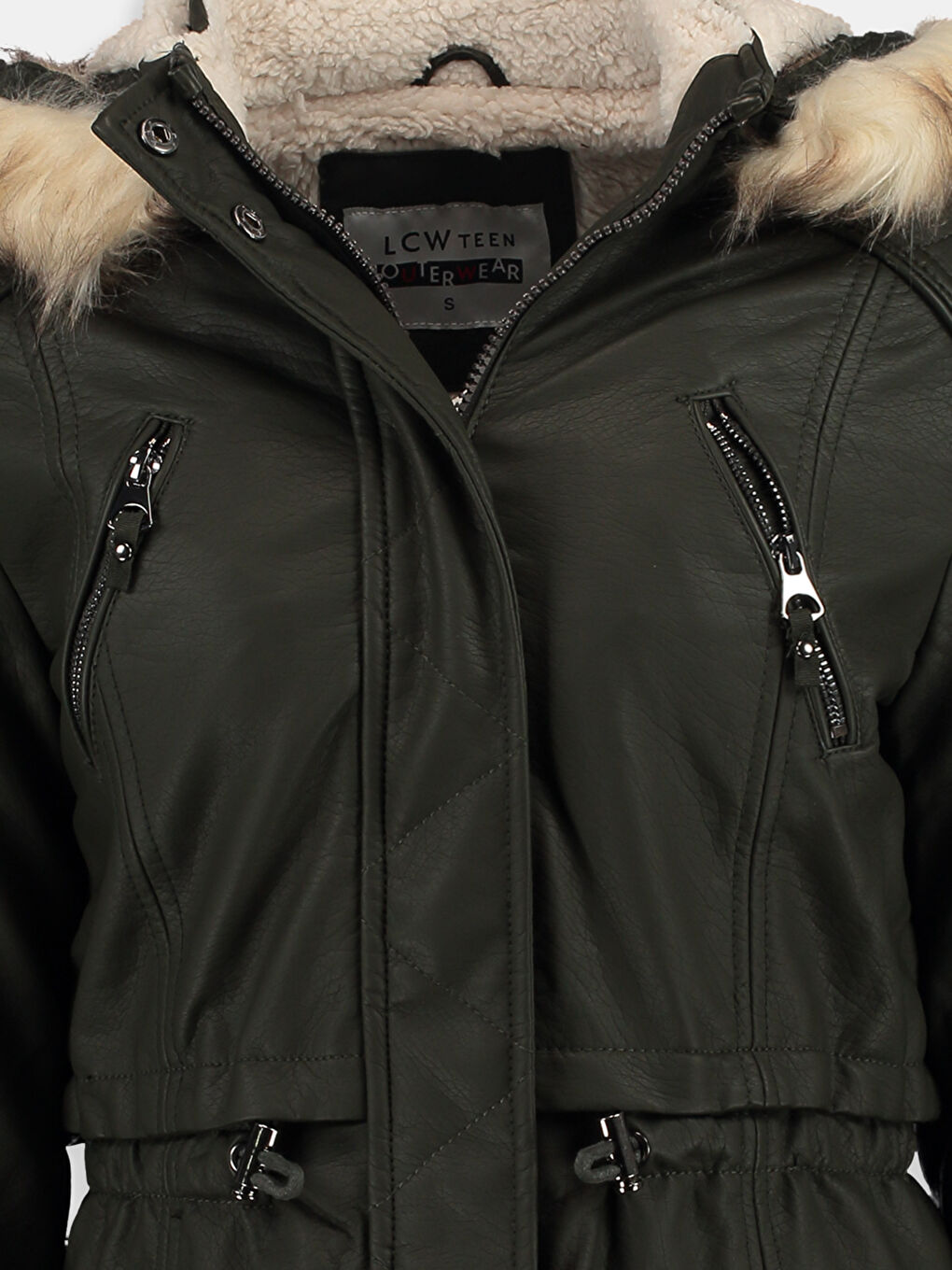 Haki Hakı Deri Görünümlü Mont-3