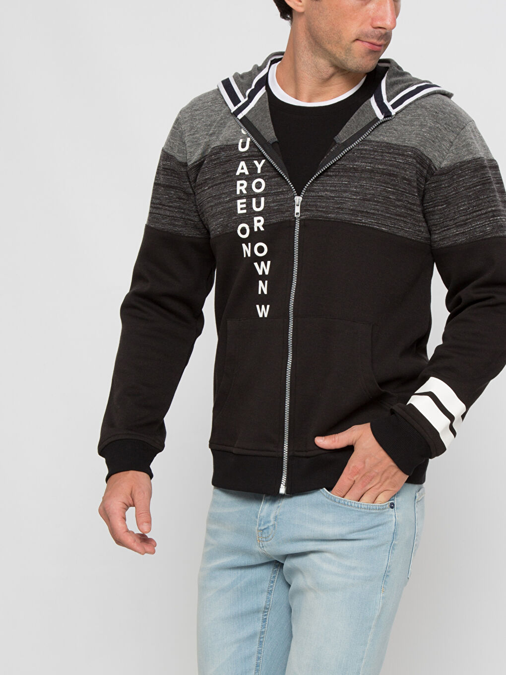 Siyah Sıyah Fermuarlı Sweatshirt