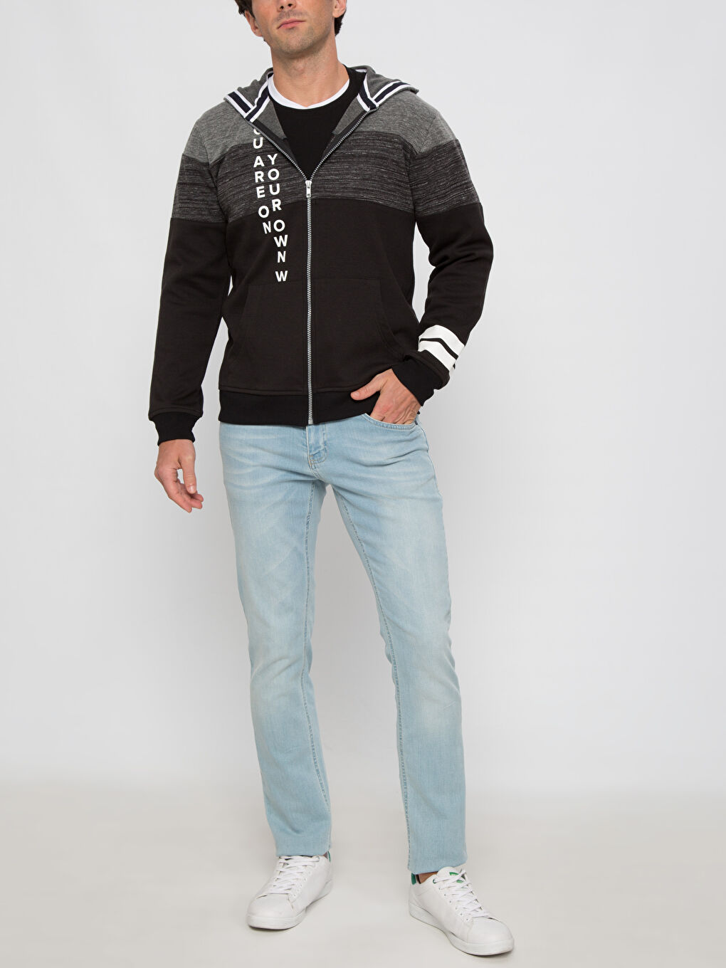 Siyah Sıyah Fermuarlı Sweatshirt-2