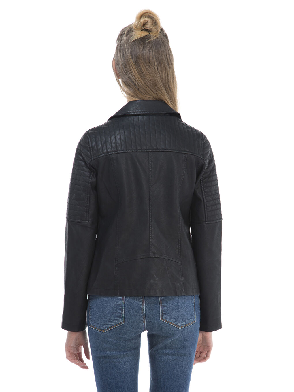 Yeni Siyah Deri Görünümlü Mont-1