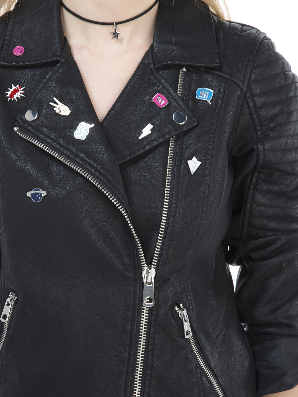 Yeni Siyah Deri Görünümlü Mont-3