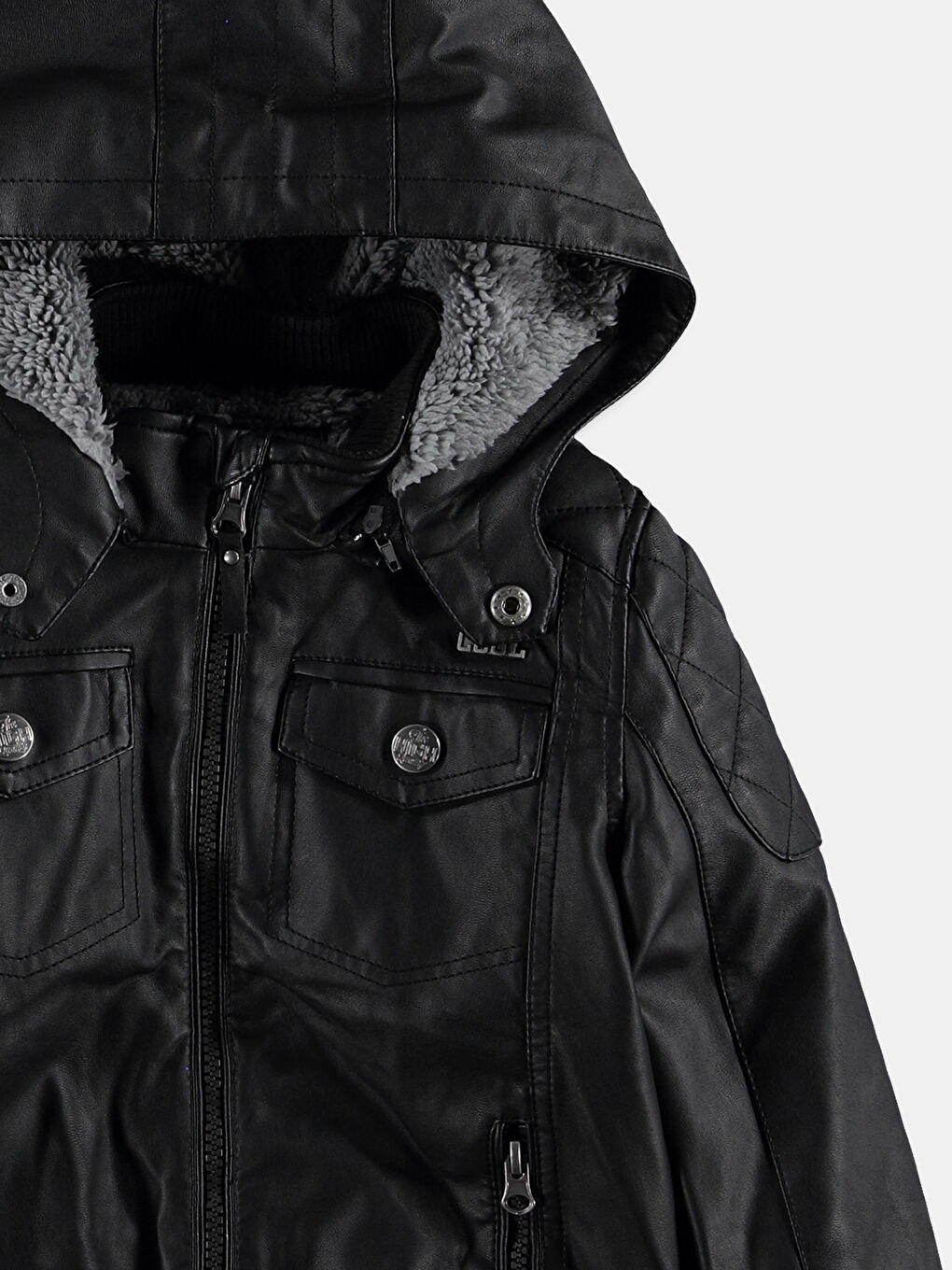 LCW Kids Unisex SCHWARZ Mantel aus Kunstleder -6K0966Z4-804