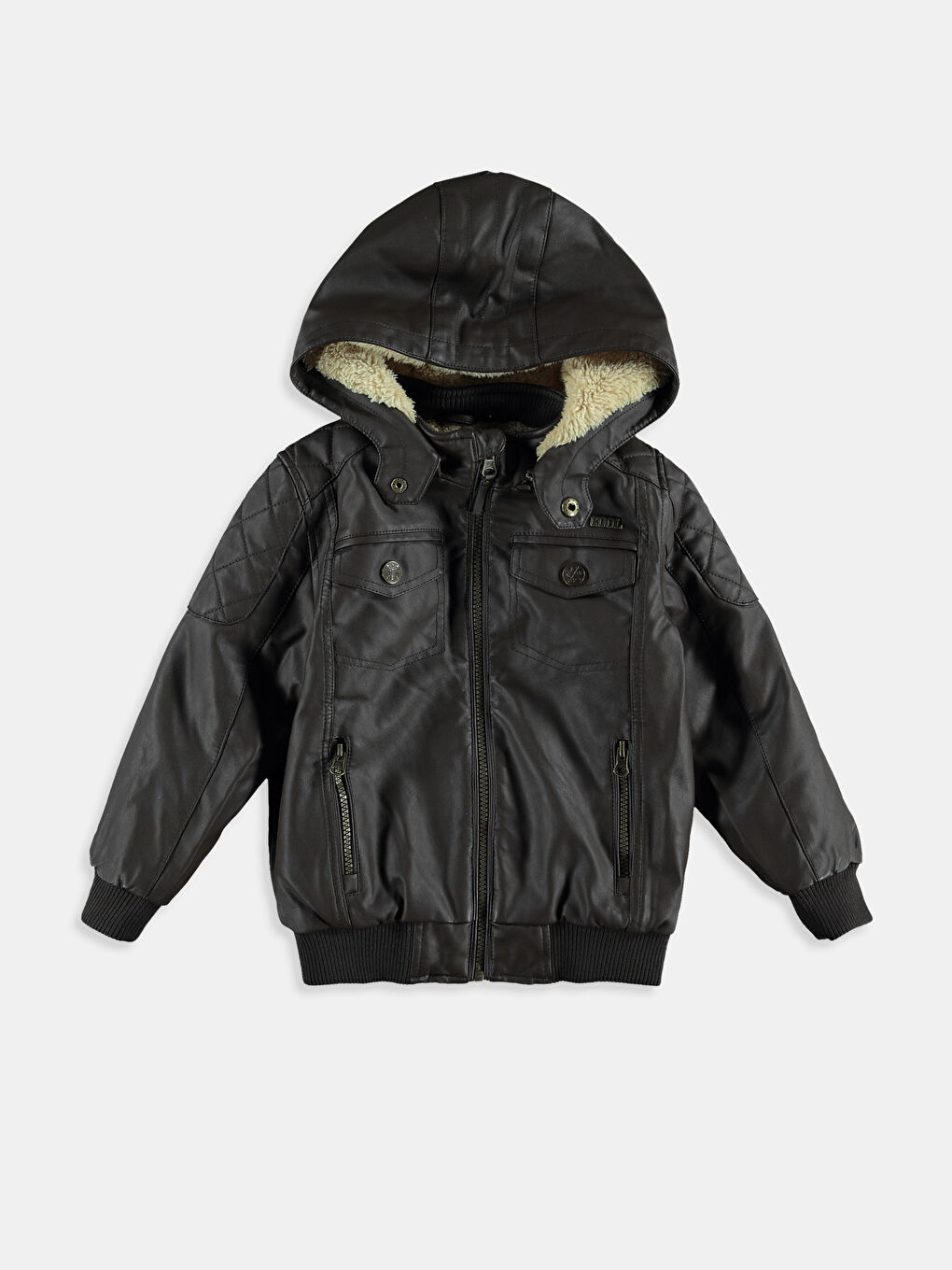 Kahverengi Kahve Deri Görünümlü Mont