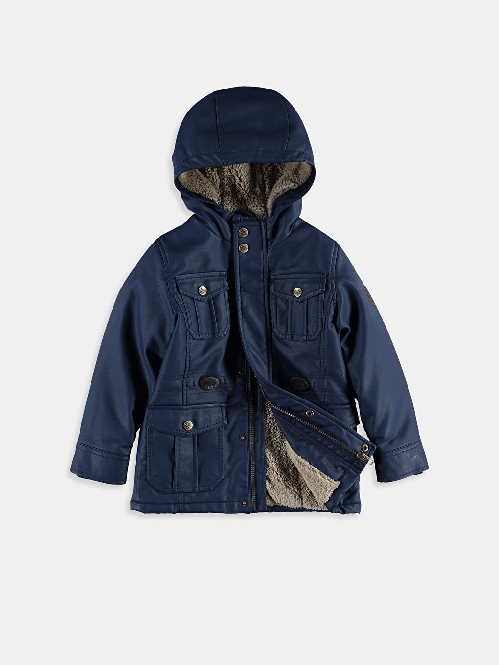 Lacivert Deri Görünümlü Mont-1