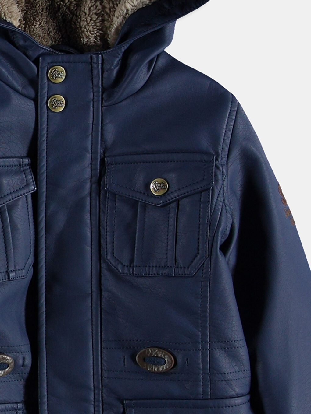 Lacivert Deri Görünümlü Mont-2