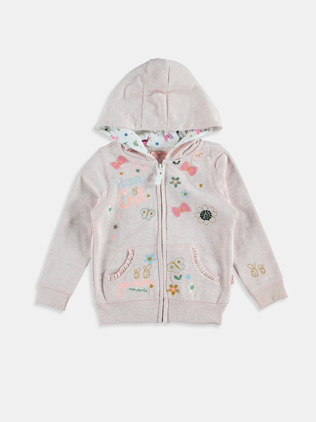 Pembe Melanj Fermuarlı Sweatshirt