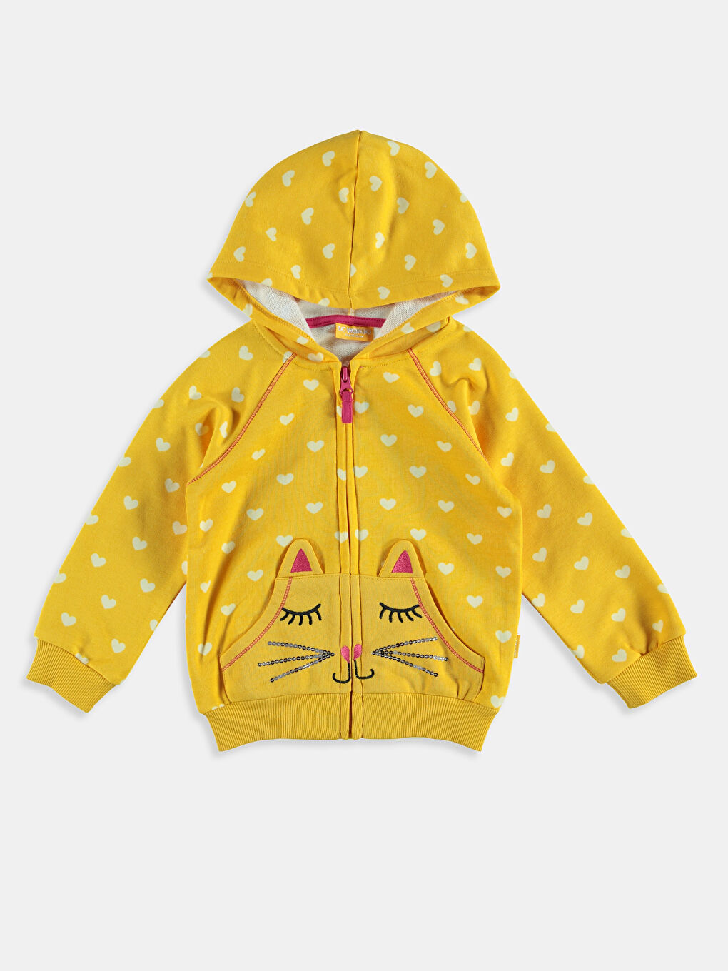 Sarı Baskılı Fermuarlı Sweatshirt