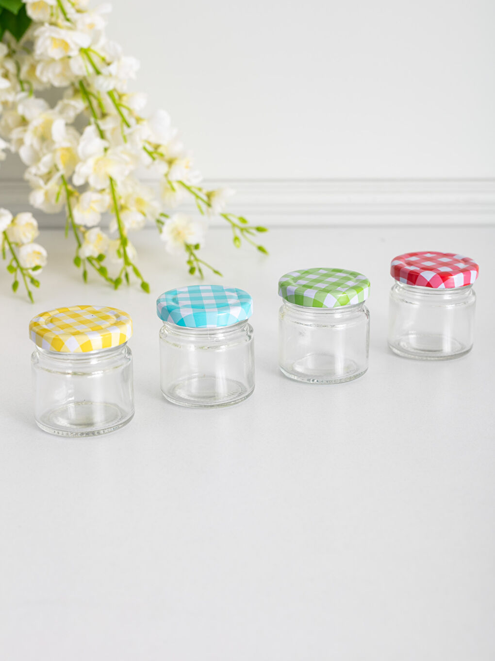 برطمان زجاج بغطاء ملون 4 قطع