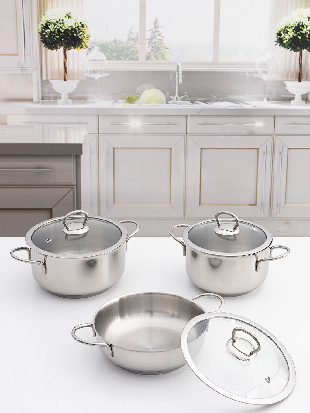 Ensemble poêle et casserole GRIS-1