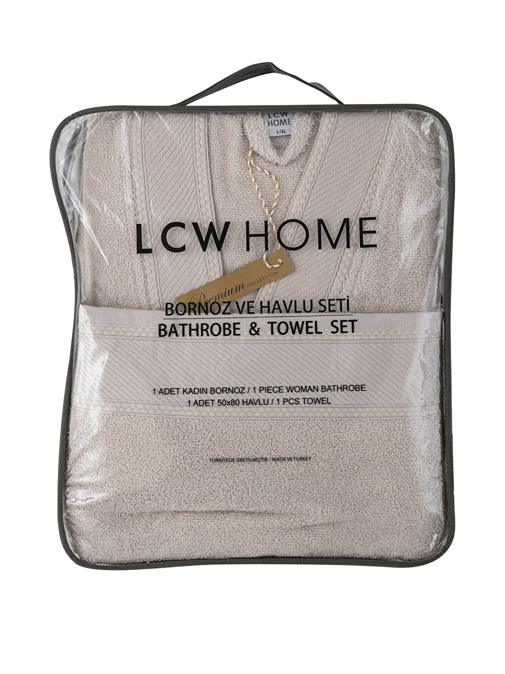 Bej Erkek Bornoz ve Havlu Seti-2