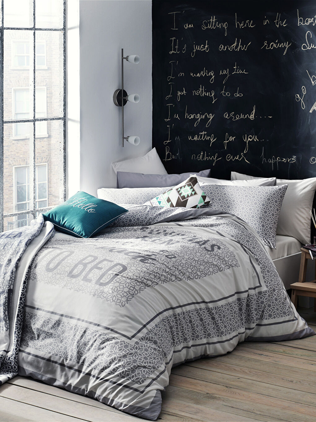 Gri Baskılı Çift Kişilik Nevresim Seti