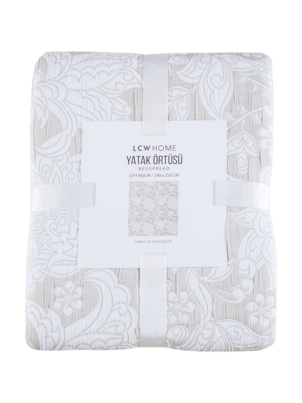 Bej Baskılı Çift Kişilik Yatak Örtüsü-4