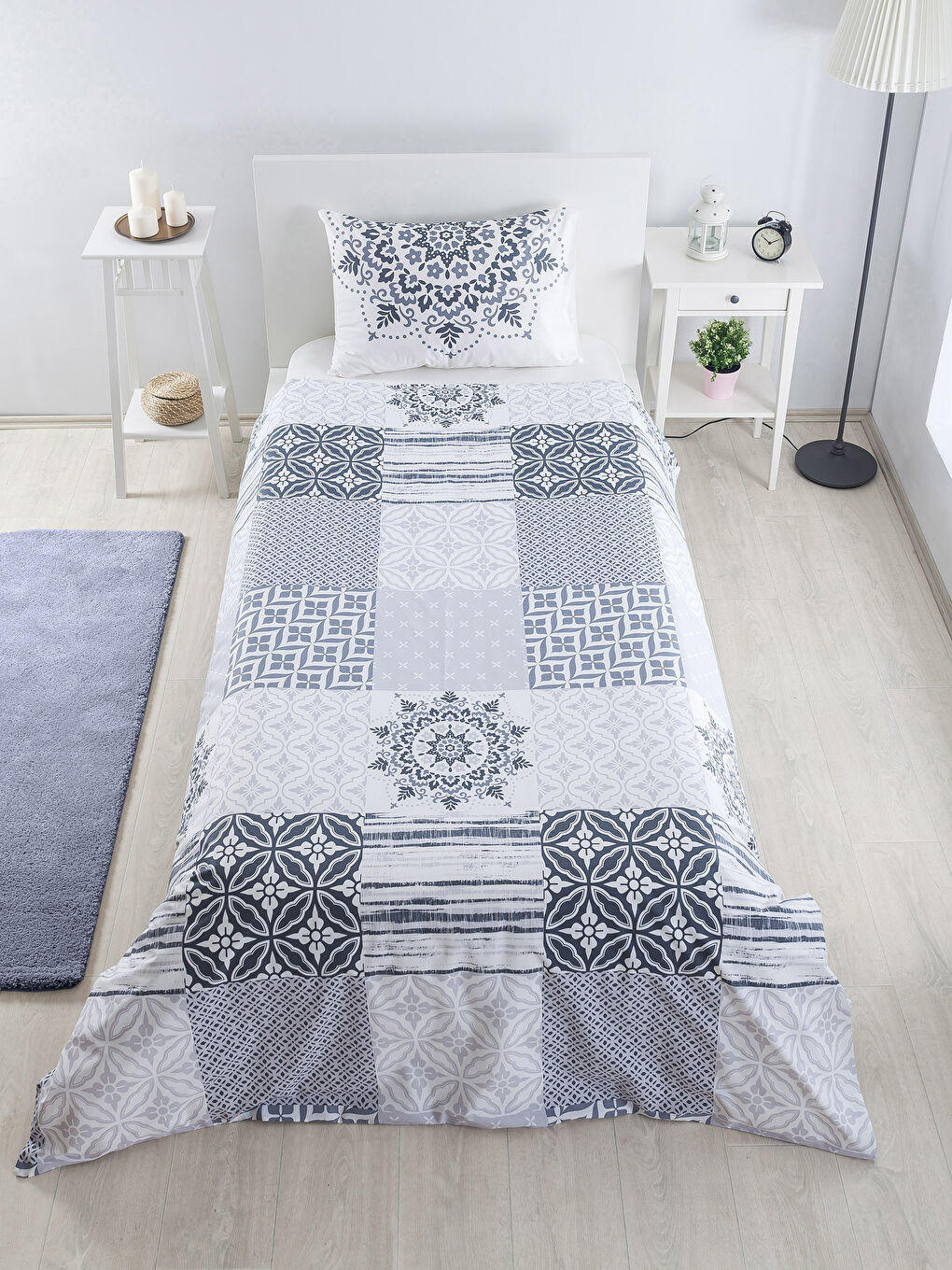 Gri Baskılı Tek Kişilik Nevresim Seti-2