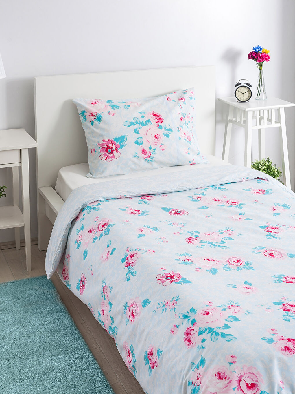 Mavi Baskılı Tek Kişilik Nevresim Seti