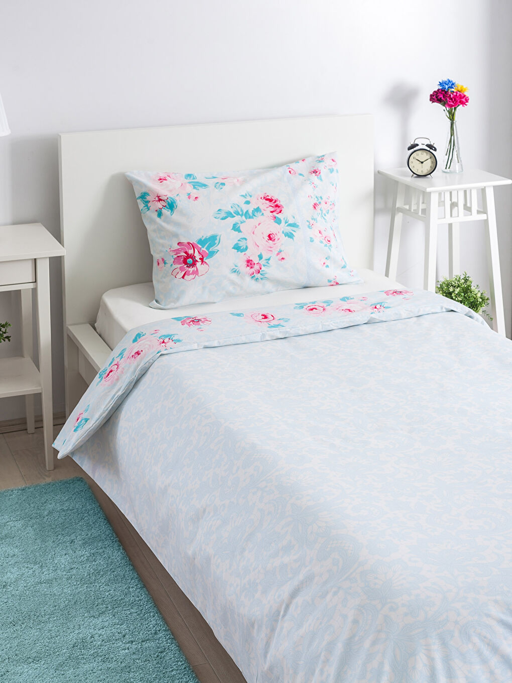 Mavi Baskılı Tek Kişilik Nevresim Seti-1