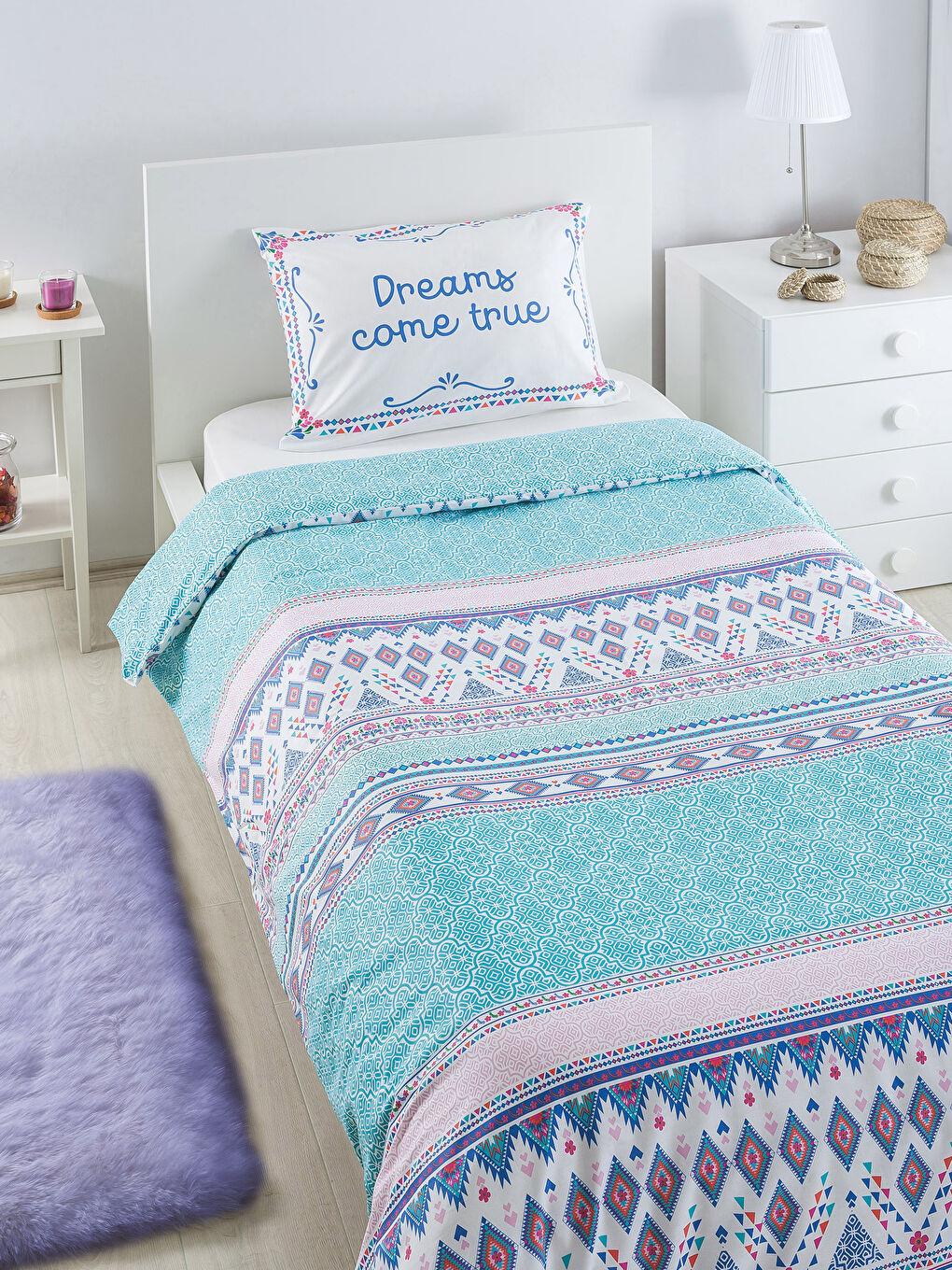 طقم غطاء لحاف مفرد أزرق فاتح